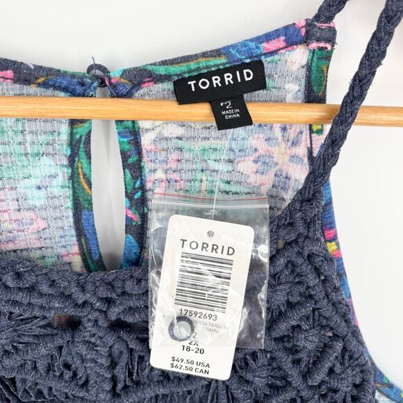 Torrid NWT Blue Floral Goddess Tiered Crochet Top Size 2X - Picture 8 of 10